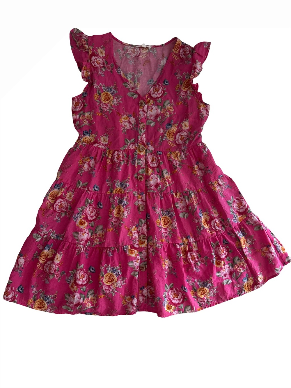 Blu Pepper Hot Pink Floral Tiered Dress